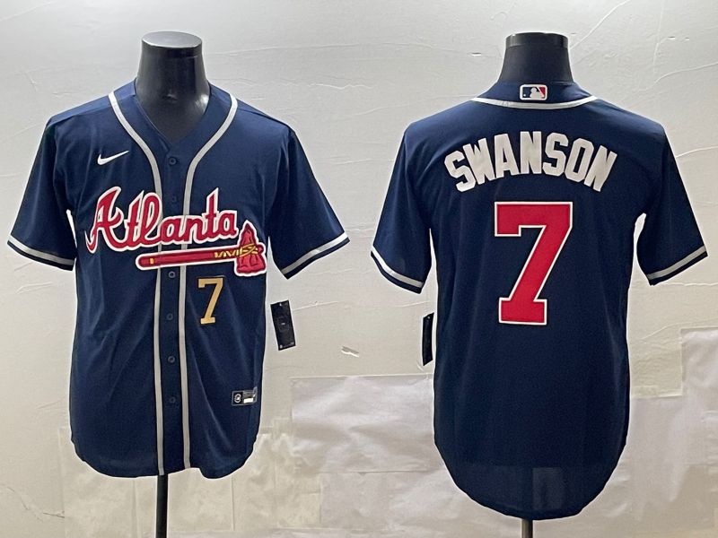 Men Atlanta Braves #7 Swanson Blue Game 2025 Nike MLB Jersey style 3
